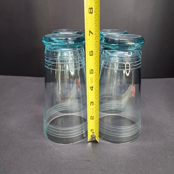 Vintage Icy Blue Etched Banded Glasses Tumbler - Set of 4 - Picture 11 of 11